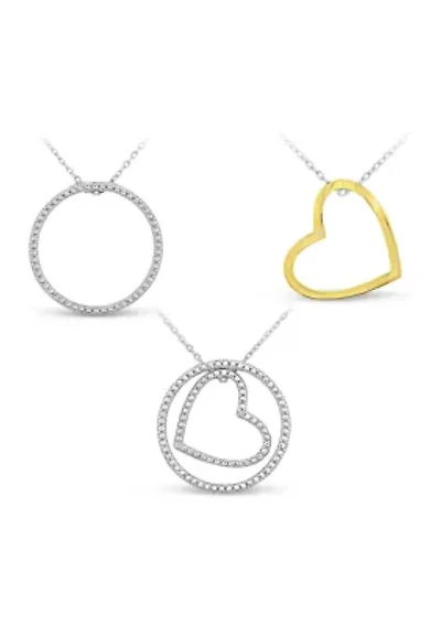 Diamond Accent Heart and Circle Interchangeable Pendant Necklace in Two tone Sterling Silver