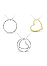 Diamond Accent Heart and Circle Interchangeable Pendant Necklace in Two tone Sterling Silver