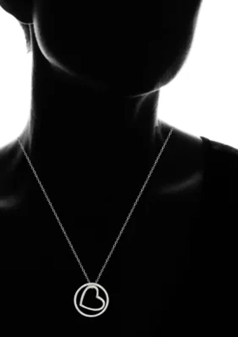 Diamond Accent Heart and Circle Interchangeable Pendant Necklace in Two tone Sterling Silver