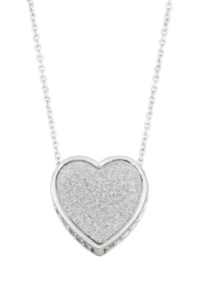  Sterling Silver Glitter and Cubic Zirconia Heart Necklace