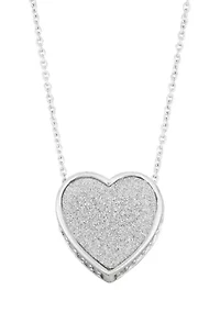  Sterling Silver Glitter and Cubic Zirconia Heart Necklace