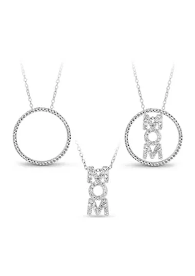 Lab Created CZ Mom Interchangeable Circle Pendant in Sterling Silver