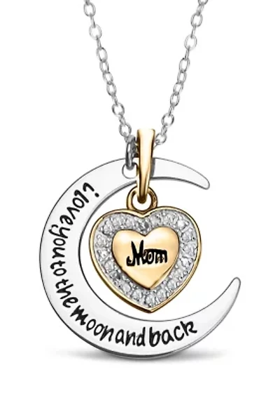 Diamond Accent I Love You To The Moon Pendant in Two Tone Sterling Silver