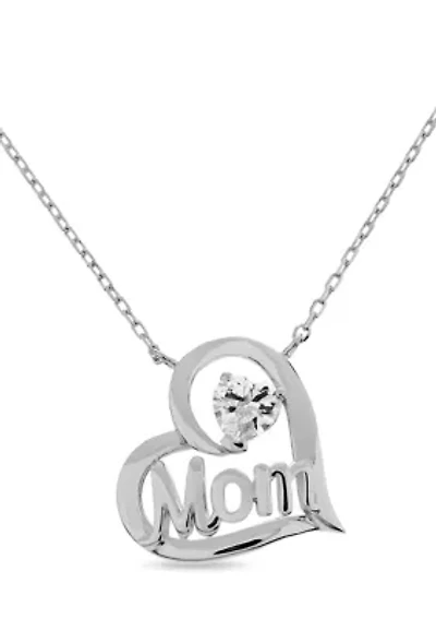 Lab Created CZ Mom Heart Pendant in Sterling Silver