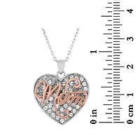 Lab Created 18K Rose Gold Plated Sterling Silver Mom Crystal Heart Pendant 18-Inch Necklace