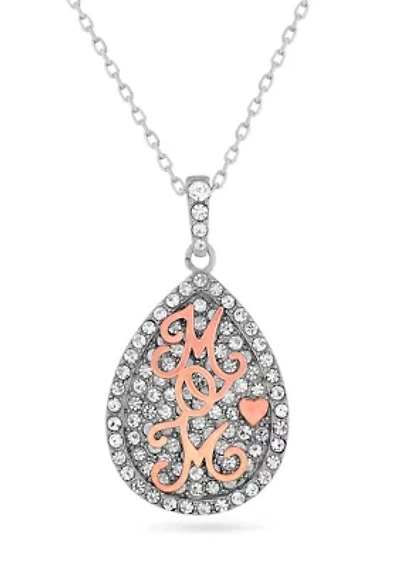 Lab Created 14K Rose Gold Plated Sterling Silver Crystal Pear Mom Pendant 18-Inch Necklace