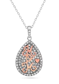 Lab Created 14K Rose Gold Plated Sterling Silver Crystal Pear Mom Pendant 18-Inch Necklace