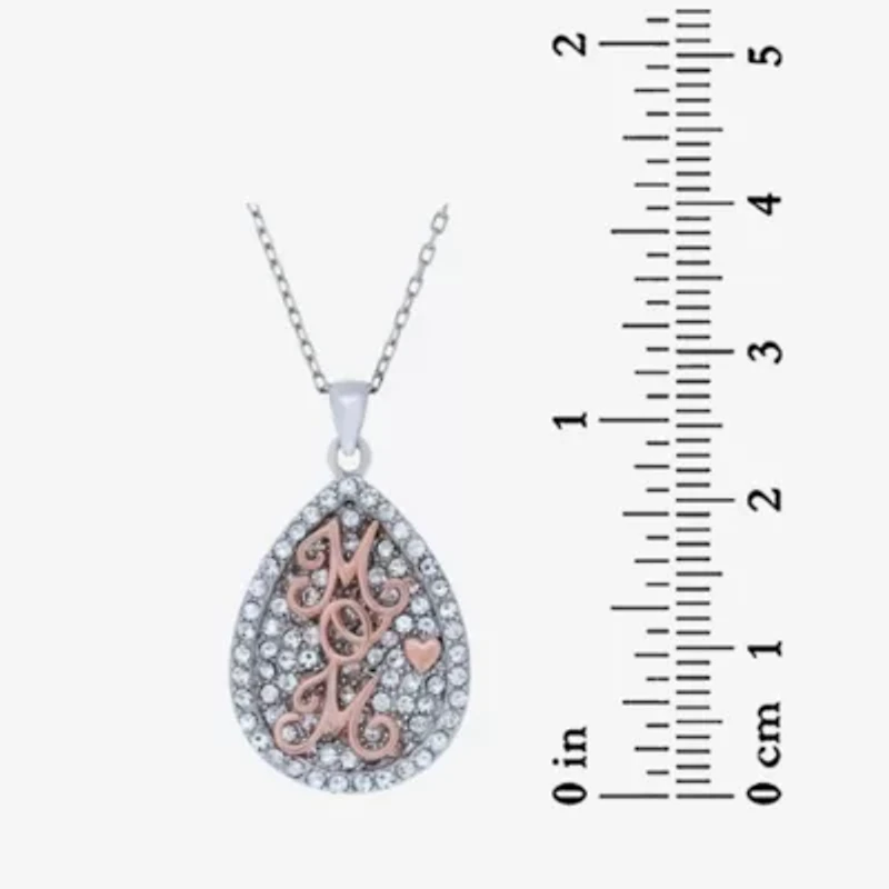 Lab Created 14K Rose Gold Plated Sterling Silver Crystal Pear Mom Pendant 18-Inch Necklace