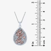 Lab Created 14K Rose Gold Plated Sterling Silver Crystal Pear Mom Pendant 18-Inch Necklace