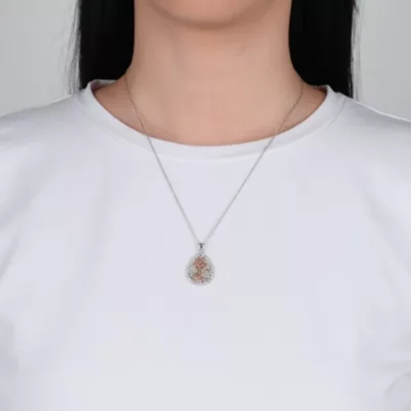 Lab Created 14K Rose Gold Plated Sterling Silver Crystal Pear Mom Pendant 18-Inch Necklace