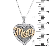 Lab Created 18K Gold Plated Sterling Silver White Cubic Zirconia Glitter Heart Mom Pendant 18-Inch Necklace