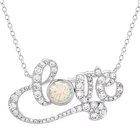Sterling Silver Aurora Borealis Cubic Zirconia Love Pendant 18 Inch Necklace