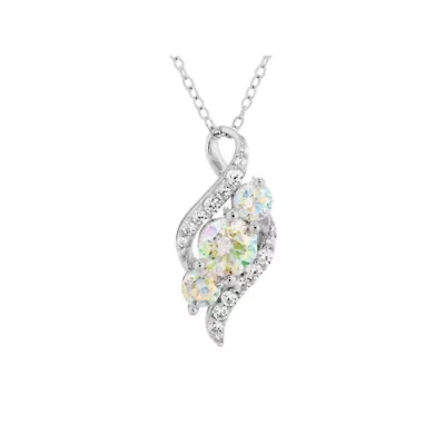 Lab Created Sterling Silver Preciosa Aurora Borealis Cubic Zirconia 3-Stone Swirl Pendant 18-Inch Necklace