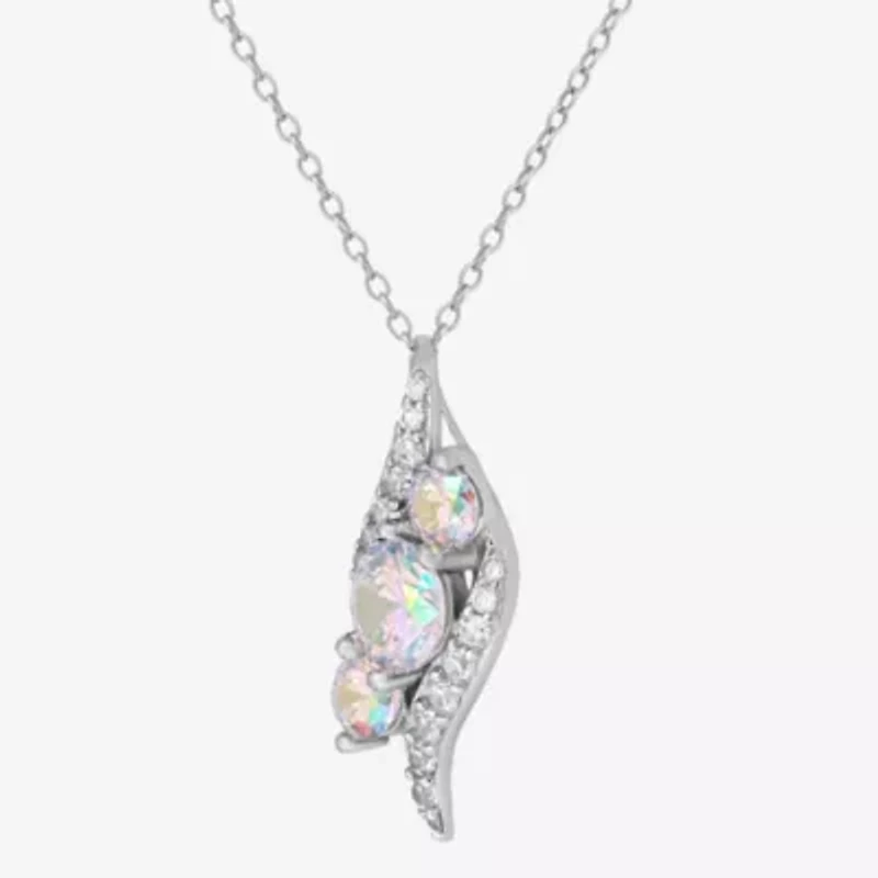 Lab Created Sterling Silver Preciosa Aurora Borealis Cubic Zirconia 3-Stone Swirl Pendant 18-Inch Necklace