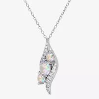 Lab Created Sterling Silver Preciosa Aurora Borealis Cubic Zirconia 3-Stone Swirl Pendant 18-Inch Necklace