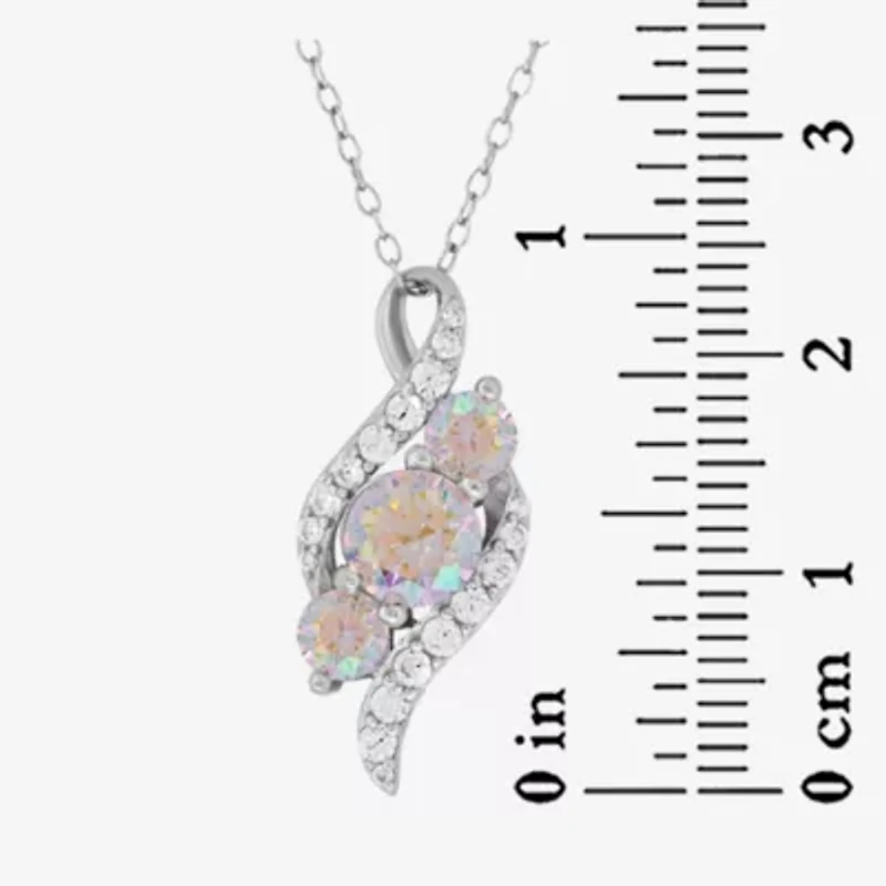Lab Created Sterling Silver Preciosa Aurora Borealis Cubic Zirconia 3-Stone Swirl Pendant 18-Inch Necklace