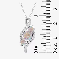 Lab Created Sterling Silver Preciosa Aurora Borealis Cubic Zirconia 3-Stone Swirl Pendant 18-Inch Necklace