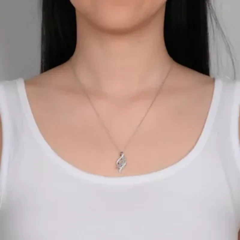 Lab Created Sterling Silver Preciosa Aurora Borealis Cubic Zirconia 3-Stone Swirl Pendant 18-Inch Necklace