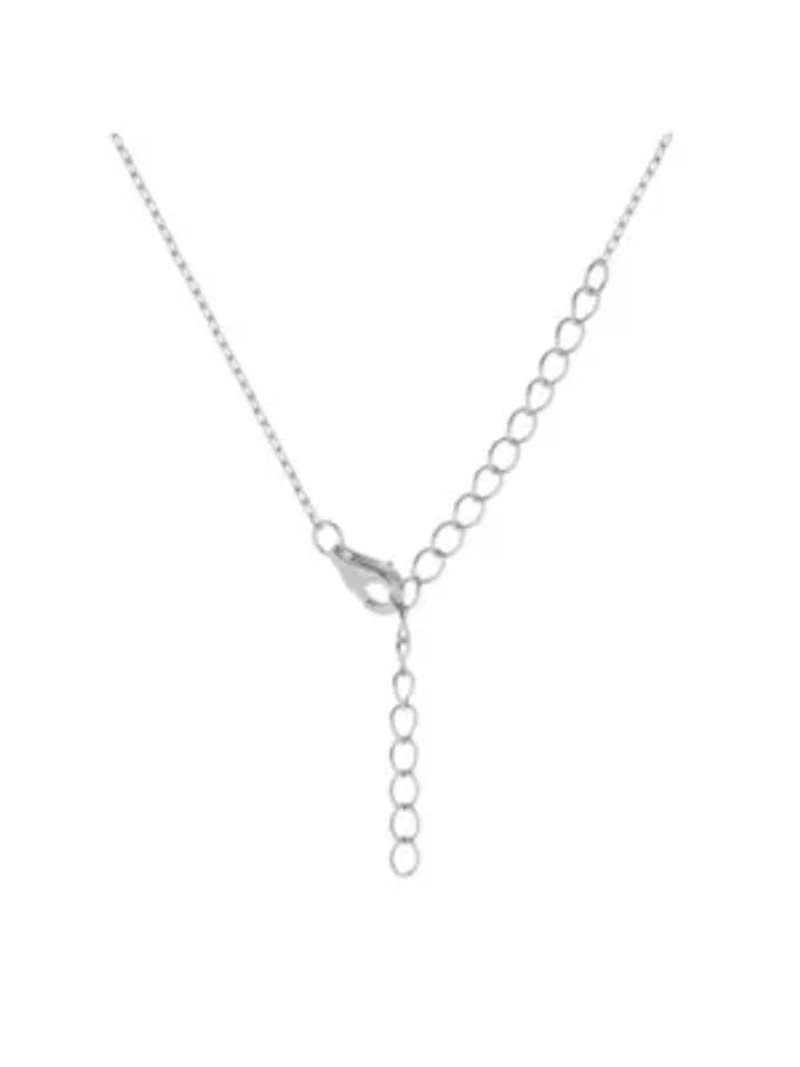 Lab Created White CZ Heart Love with Rose Necklace in Sterling Silver