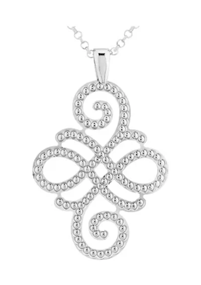  Sterling Silver Scroll Beaded Pendant Necklace