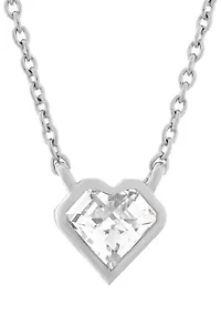 White Cubic Zirconia Heart Necklace in Sterling Silver