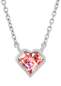 Rose Cubic Zirconia Heart Necklace in Sterling Silver