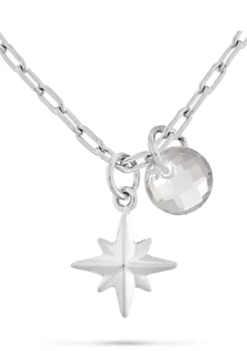 Briolette Cut White Glass and Starburst Pendant Necklace in Sterling Silver