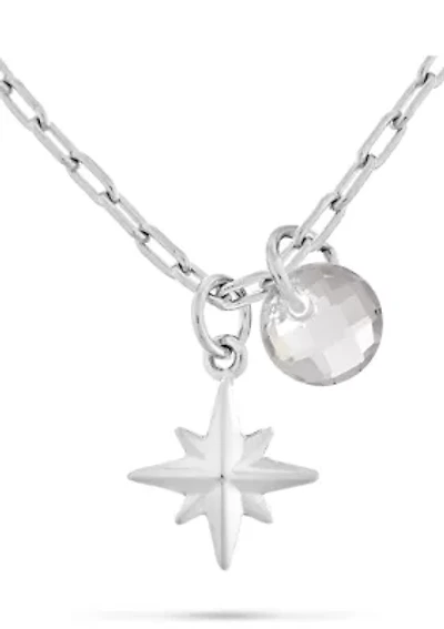 Briolette Cut White Glass and Starburst Pendant Necklace in Sterling Silver