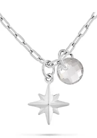 Briolette Cut White Glass and Starburst Pendant Necklace in Sterling Silver