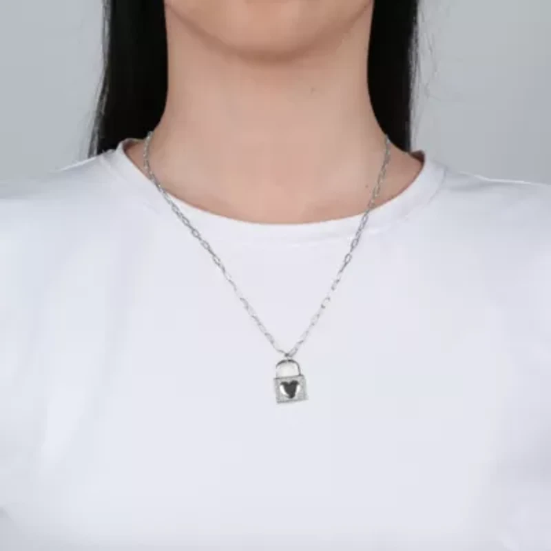 Lab Created Sterling Silver White Cubic Zirconia Locket Pendant 18-Inch Necklace