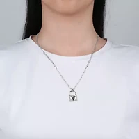 Lab Created Sterling Silver White Cubic Zirconia Locket Pendant 18-Inch Necklace
