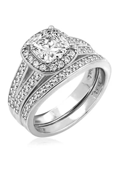 3 ct. t.w. Swarovski® Zirconia Cushion Halo Ring Set