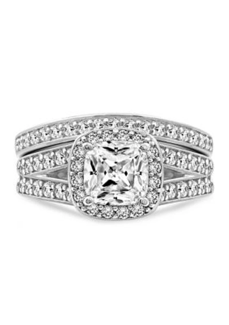 3 ct. t.w. Swarovski® Zirconia Cushion Halo Ring Set