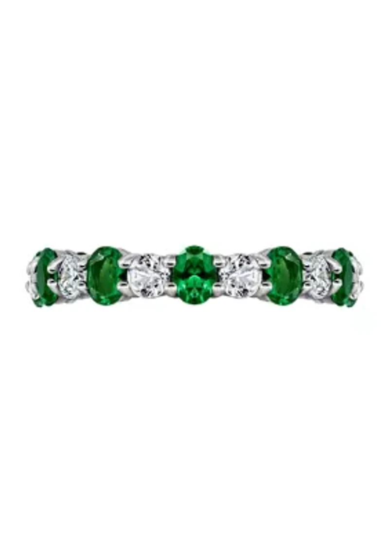 Oval Cut Created Emerald Eternity Band Ring