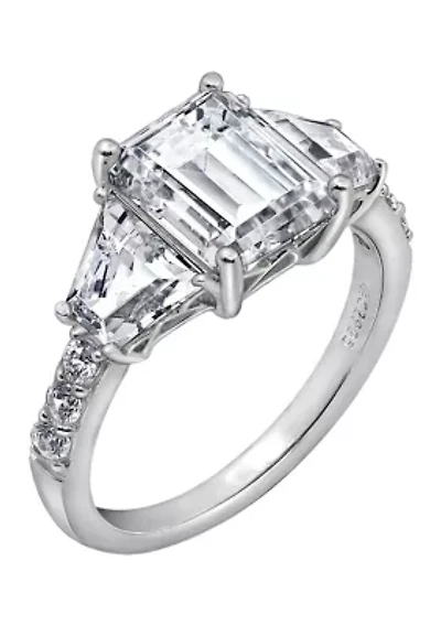 Sterling Silver Cubic Zirconia Emerald & Trapeze Cut Ring
