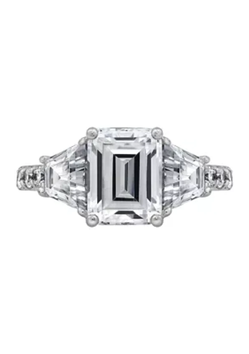 Sterling Silver Cubic Zirconia Emerald & Trapeze Cut Ring