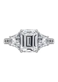 Sterling Silver Cubic Zirconia Emerald & Trapeze Cut Ring