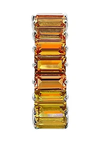 Rhodium Plated Sterling Silver Multicolored Princess Baguette Eternity Band Ring