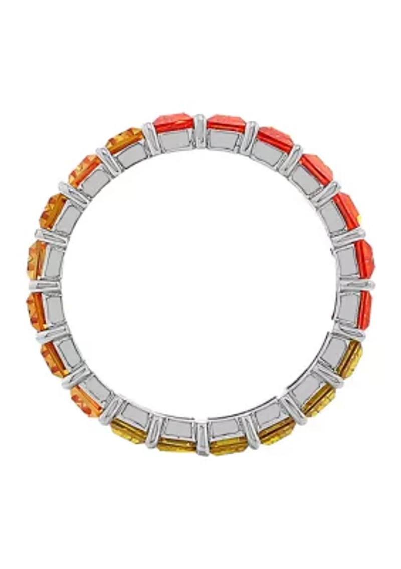 Rhodium Plated Sterling Silver Multicolored Princess Baguette Eternity Band Ring
