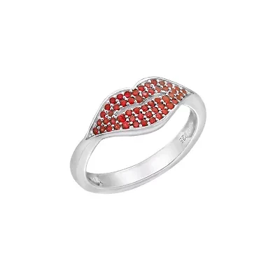 Lab Created Platinum Plated Sterling Silver Ruby Red Lip Ring