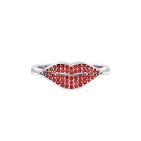 Lab Created Platinum Plated Sterling Silver Ruby Red Lip Ring