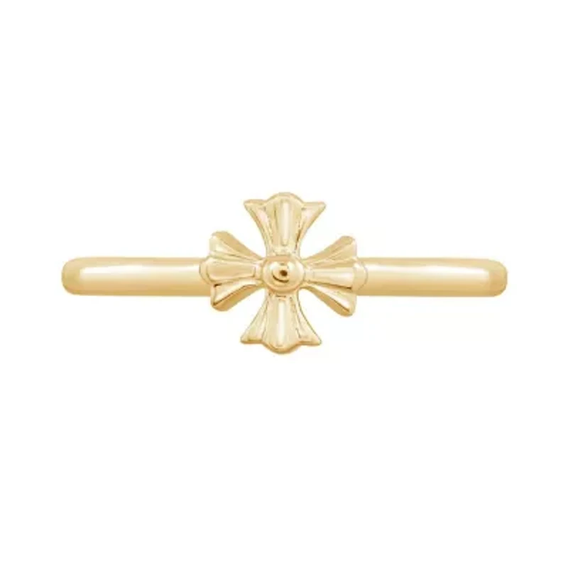 Lab Created 14K Yellow Gold Plated Sterling Silver Religious Plain Patonce Cross Ring