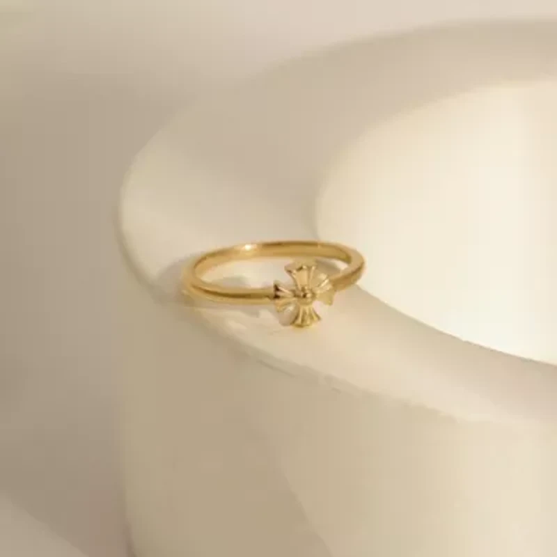 Lab Created 14K Yellow Gold Plated Sterling Silver Religious Plain Patonce Cross Ring