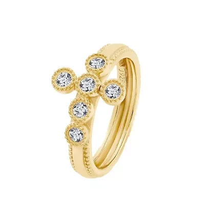 Lab Created 14K Yellow Gold Plated Sterling Silver Catholic Christian Clear Cubic Zirconia Scandinavian Cross Ring