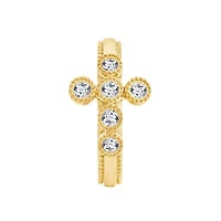 Lab Created 14K Yellow Gold Plated Sterling Silver Catholic Christian Clear Cubic Zirconia Scandinavian Cross Ring