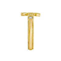 Lab Created 14K Yellow Gold Plated Sterling Silver Catholic Christian Clear Cubic Zirconia Scandinavian Cross Ring