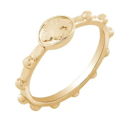 Lab Created 14K Yellow Gold Plated Sterling Silver Dainty Religious Cross Rosary Ring