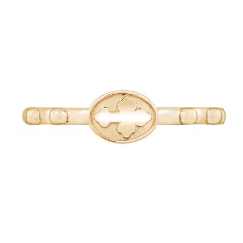 Lab Created 14K Yellow Gold Plated Sterling Silver Dainty Religious Cross Rosary Ring