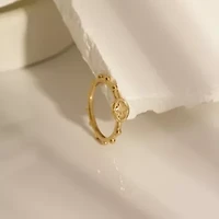Lab Created 14K Yellow Gold Plated Sterling Silver Dainty Religious Cross Rosary Ring