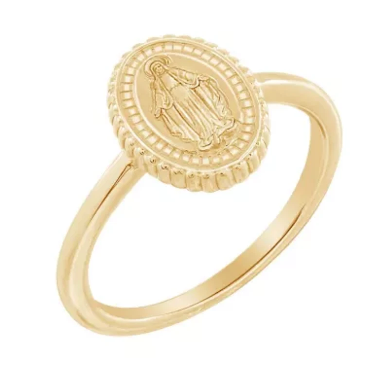 Lab Created 14K Yellow Gold Plated Sterling Silver Dainty Religious Mother Mary Ring